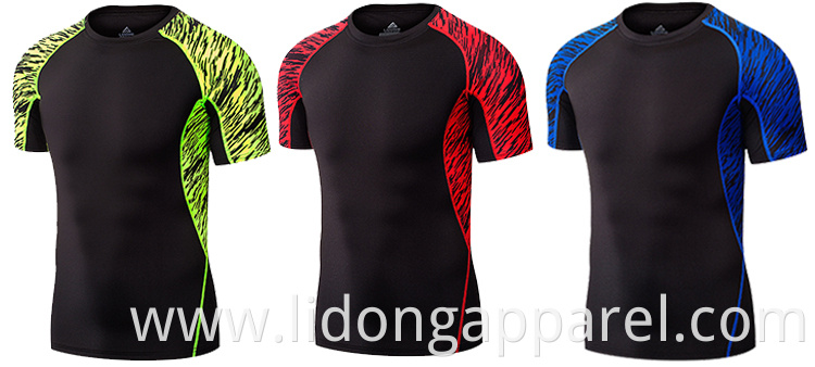 wholesale mens fitness clothing high quality Spandex t shirt Men run Compress Fitness